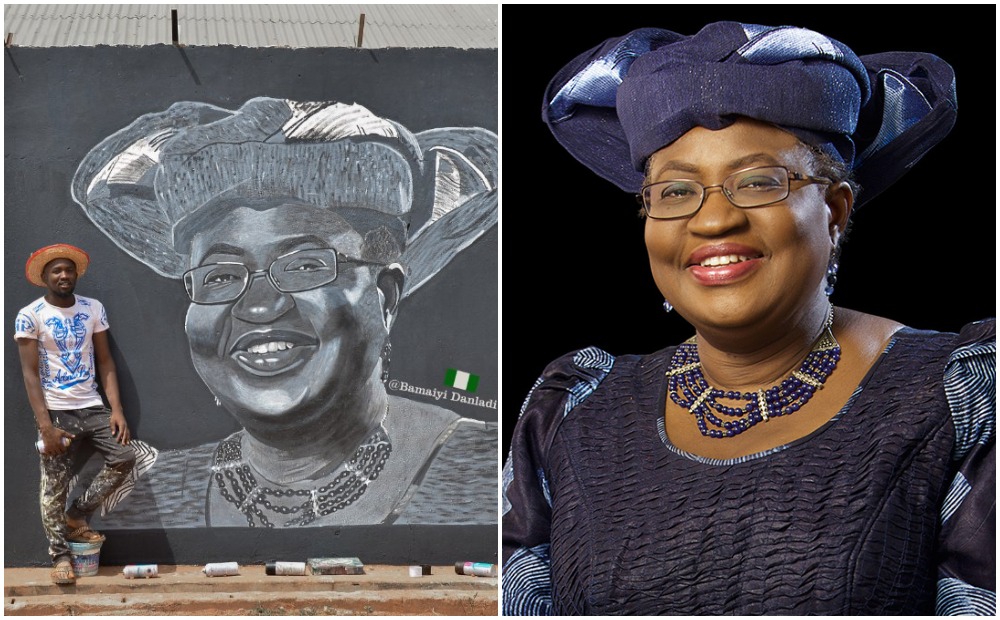 (Photos) Nigerian Street Artist paints Okonjo-Iweala on a big wall