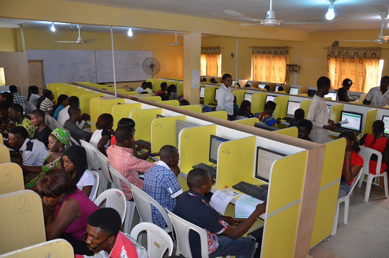 JAMB Candidates writing their CBT examination in a hall