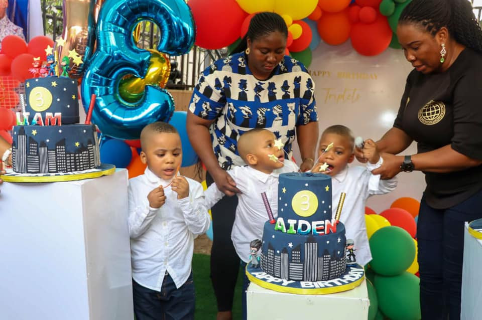 Precious absent as Femi Fani-Kayode throws birthday party for his triplet sons with new partner (photos)