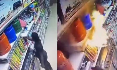 VIDEO- CCTV footage exposes a lady allegedly that set a popular supermarket ablaze in Abuja .