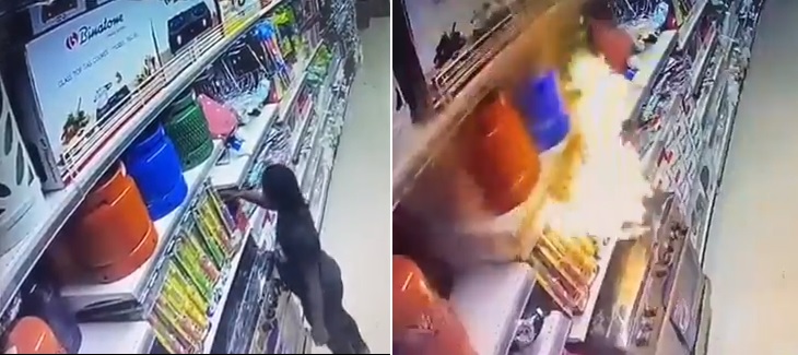 VIDEO- CCTV footage exposes a lady allegedly that set a popular supermarket ablaze in Abuja .