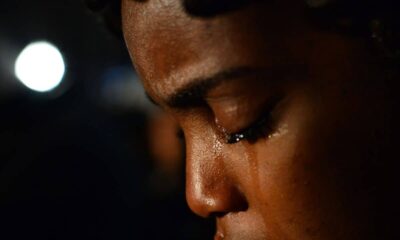 black woman in tears