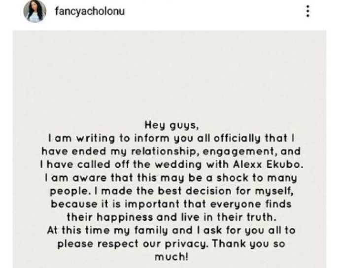 Fancy Acholonu Breaks Silence Over Breakup Rumour with Alexx Ekubo