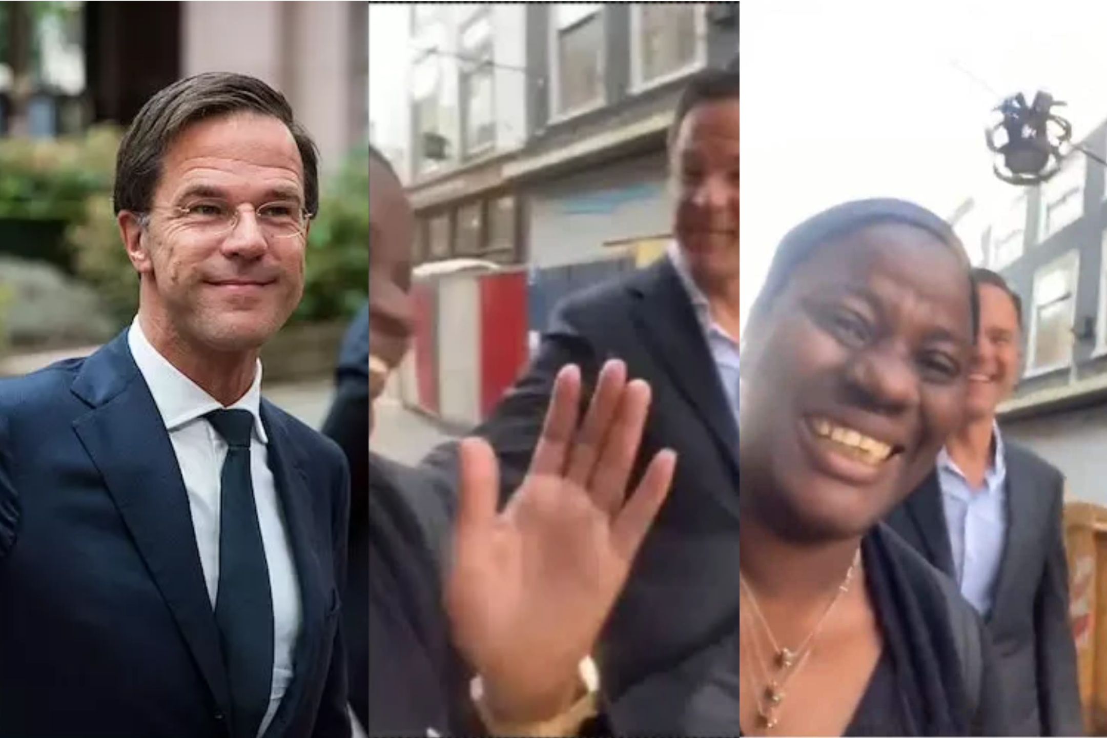 African lady could not believe her eyes as she walk side by side with Netherlands Prime Minister